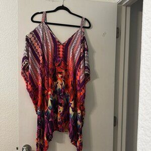 Worthington Multi Colored Cold Shoulder Oversized Blouse